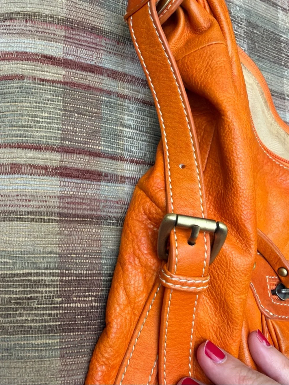 Spiral Orange Leather Hobo Shoulder Bag